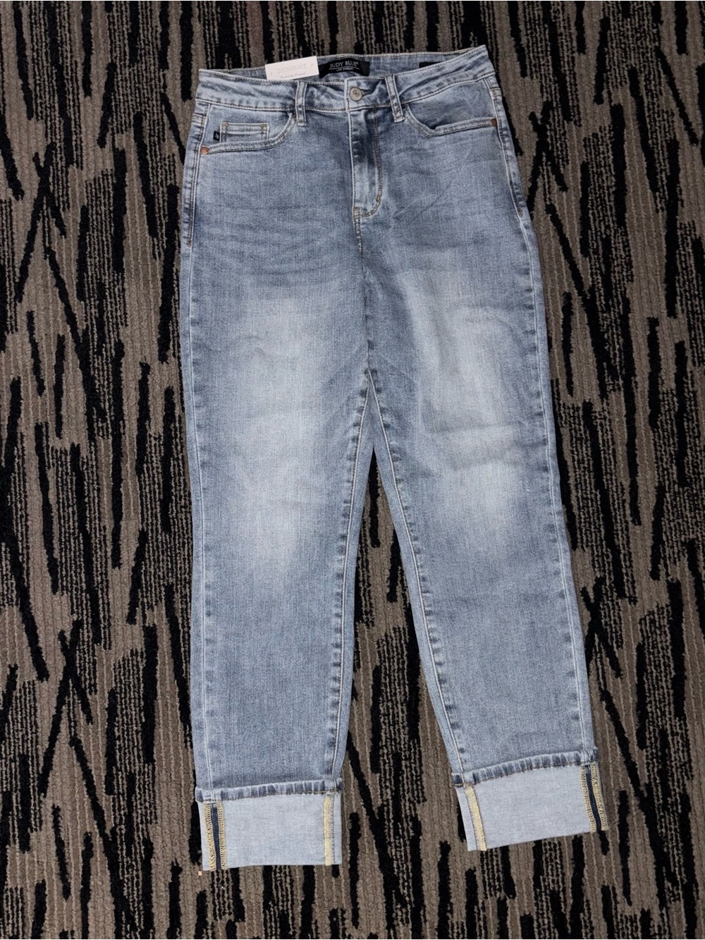Judy Blue Light Blue Cropped Jeans with Cuffed Trim